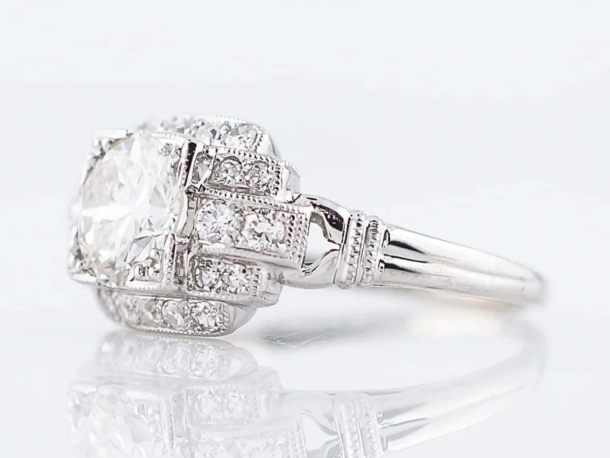 Antique Engagement Ring Art Deco .99 Round Brilliant Cut Diamond in 18k White Gold - Image 2