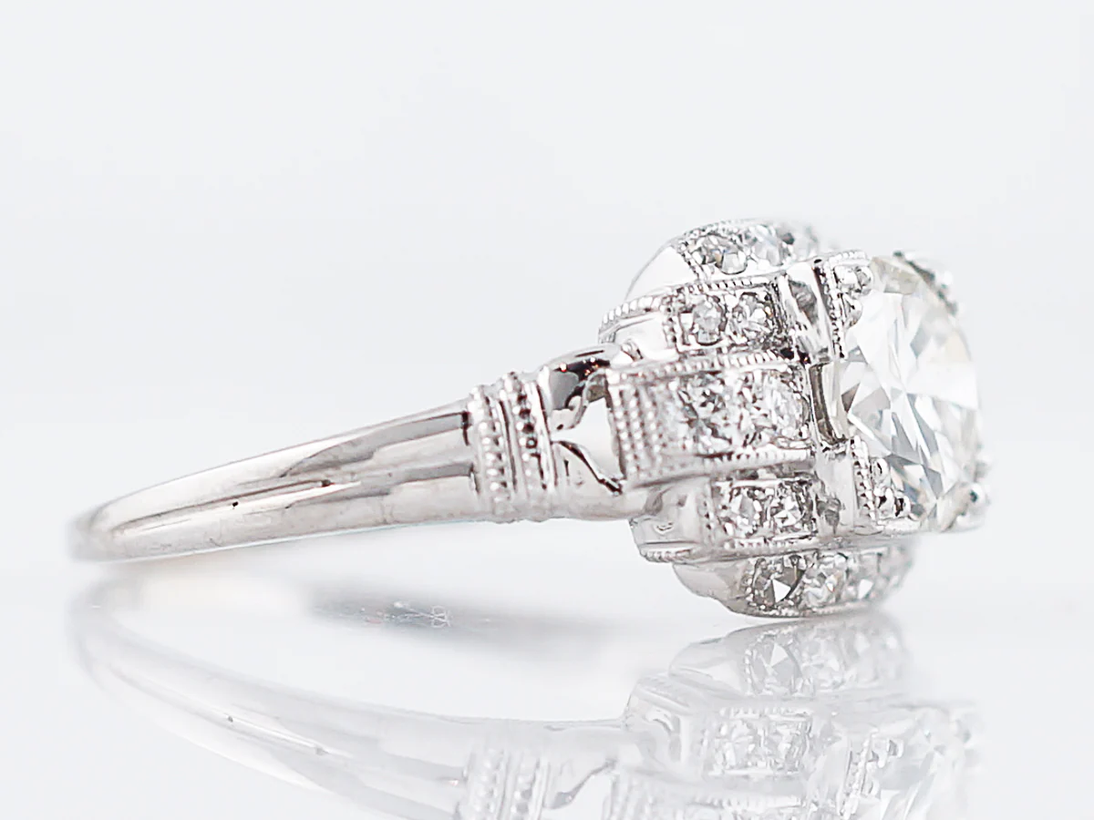 Antique Engagement Ring Art Deco .99 Round Brilliant Cut Diamond in 18k White Gold - Image 3