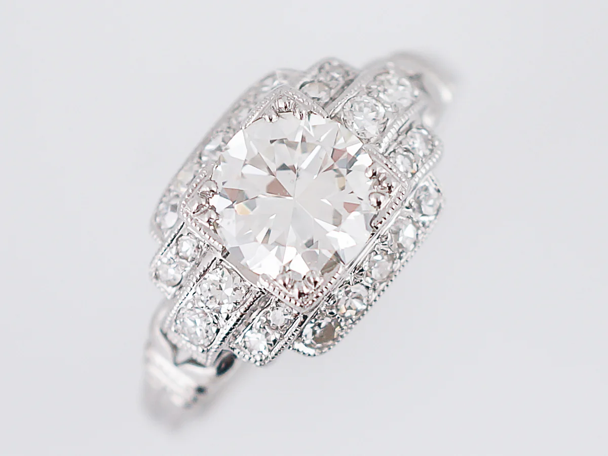 Antique Engagement Ring Art Deco .99 Round Brilliant Cut Diamond in 18k White Gold - Image 4