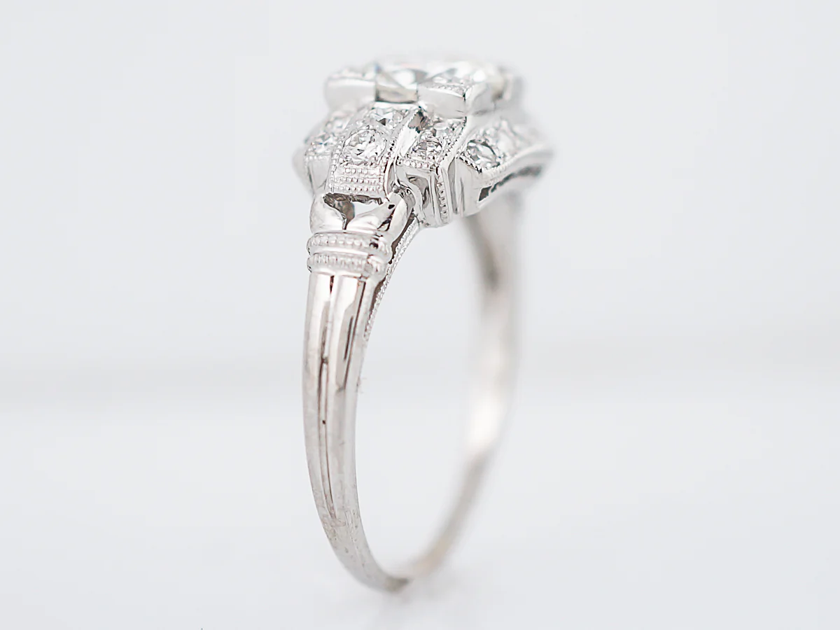 Antique Engagement Ring Art Deco .99 Round Brilliant Cut Diamond in 18k White Gold - Image 5