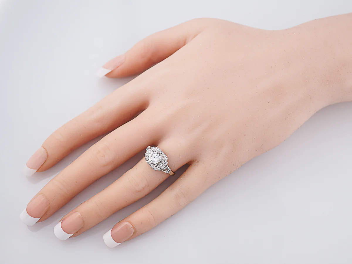 Antique Engagement Ring Art Deco .99 Round Brilliant Cut Diamond in 18k White Gold - Image 8