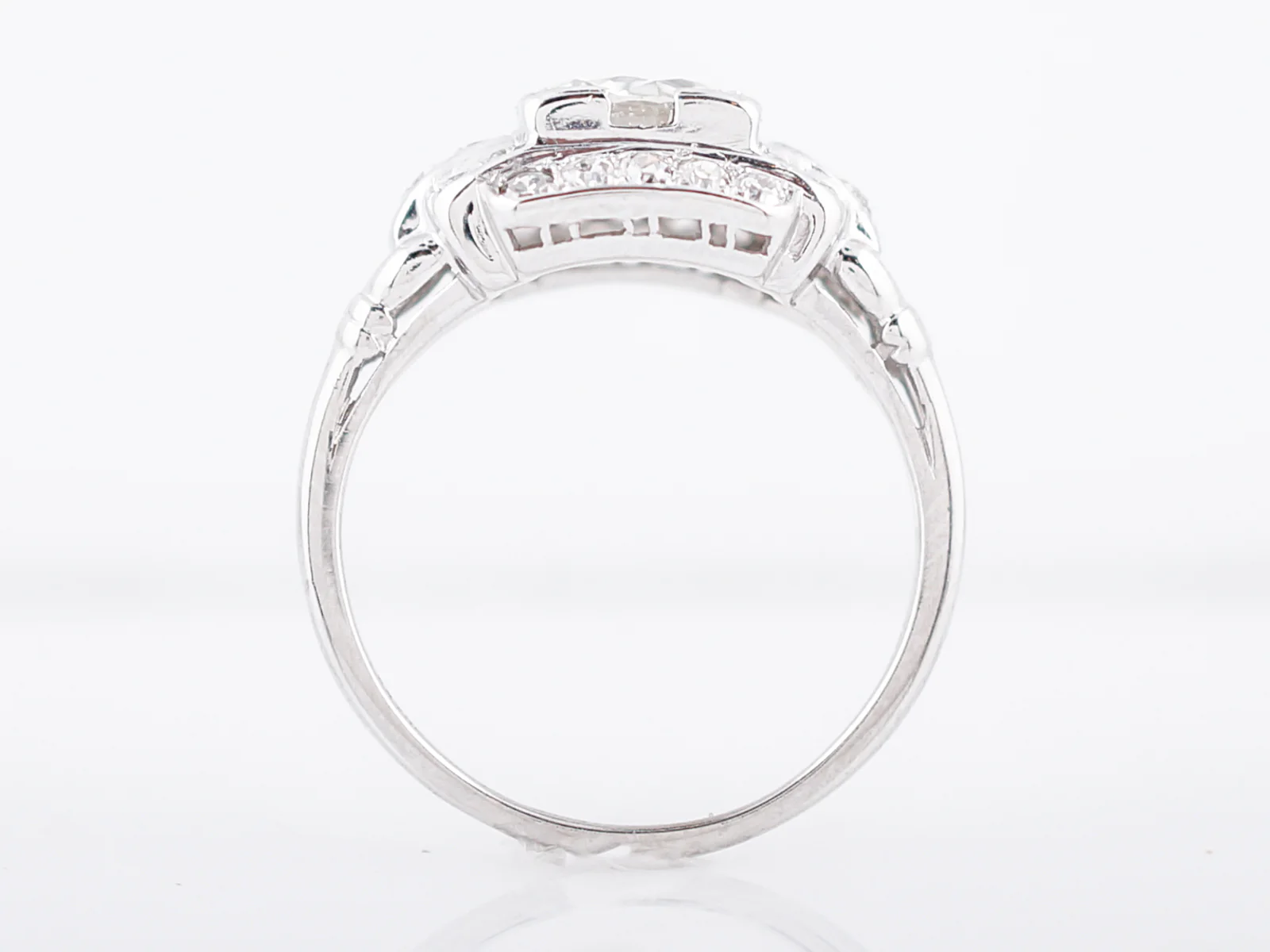 Antique Engagement Ring Art Deco .99 Round Brilliant Cut Diamond in 18k White Gold - Image 6