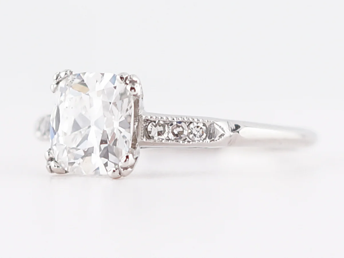 Antique Engagement Ring Art Deco GIA 1.14 Cushion Cut Diamond in Platinum - Image 2
