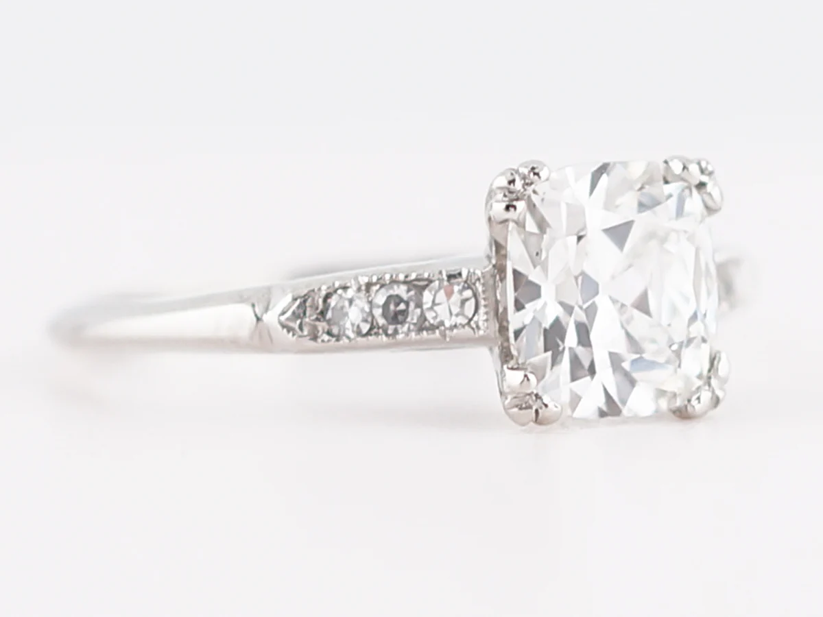 Antique Engagement Ring Art Deco GIA 1.14 Cushion Cut Diamond in Platinum - Image 3