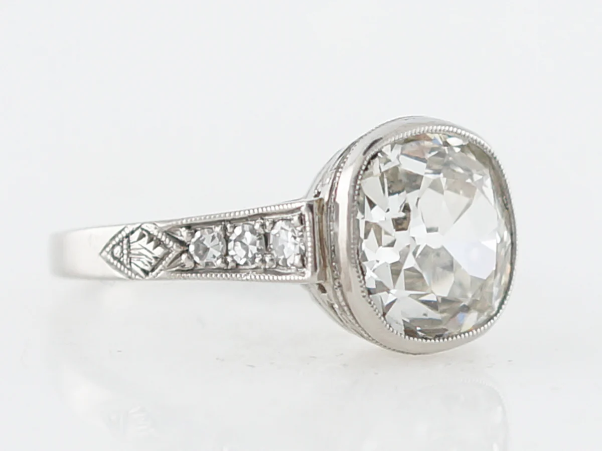 Antique Engagement Ring Art Deco GIA 2.46 Old Mine Cushion Cut Diamond in Platinum - Image 3