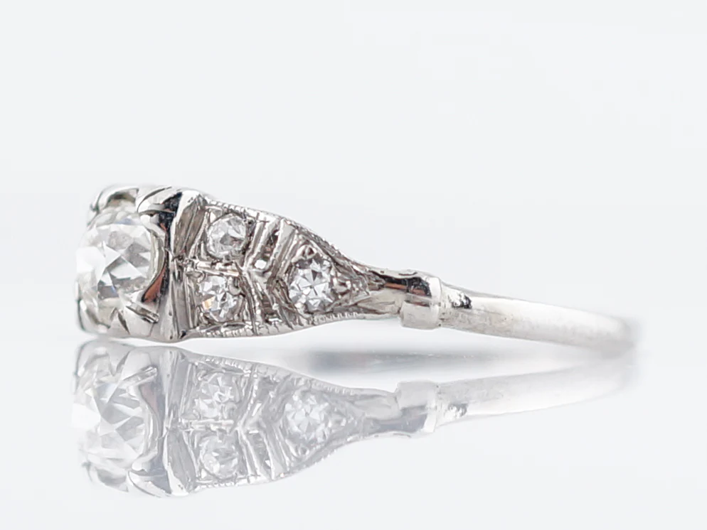 Antique Engagement Ring Art Deco GIA .43 Old European Cut Diamond in Platinum - Image 2