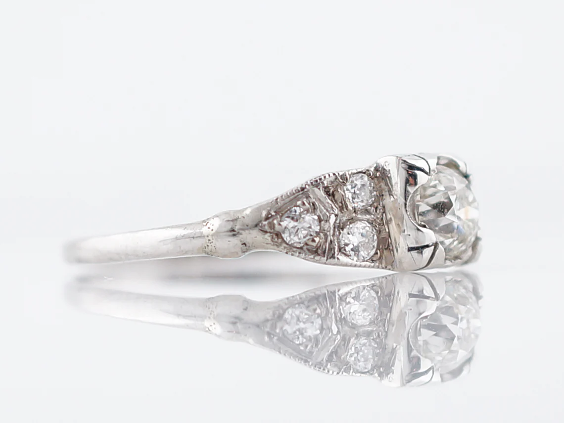 Antique Engagement Ring Art Deco GIA .43 Old European Cut Diamond in Platinum - Image 3