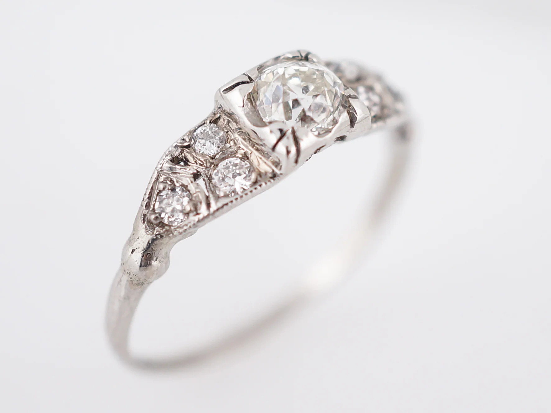 Antique Engagement Ring Art Deco GIA .43 Old European Cut Diamond in Platinum - Image 4