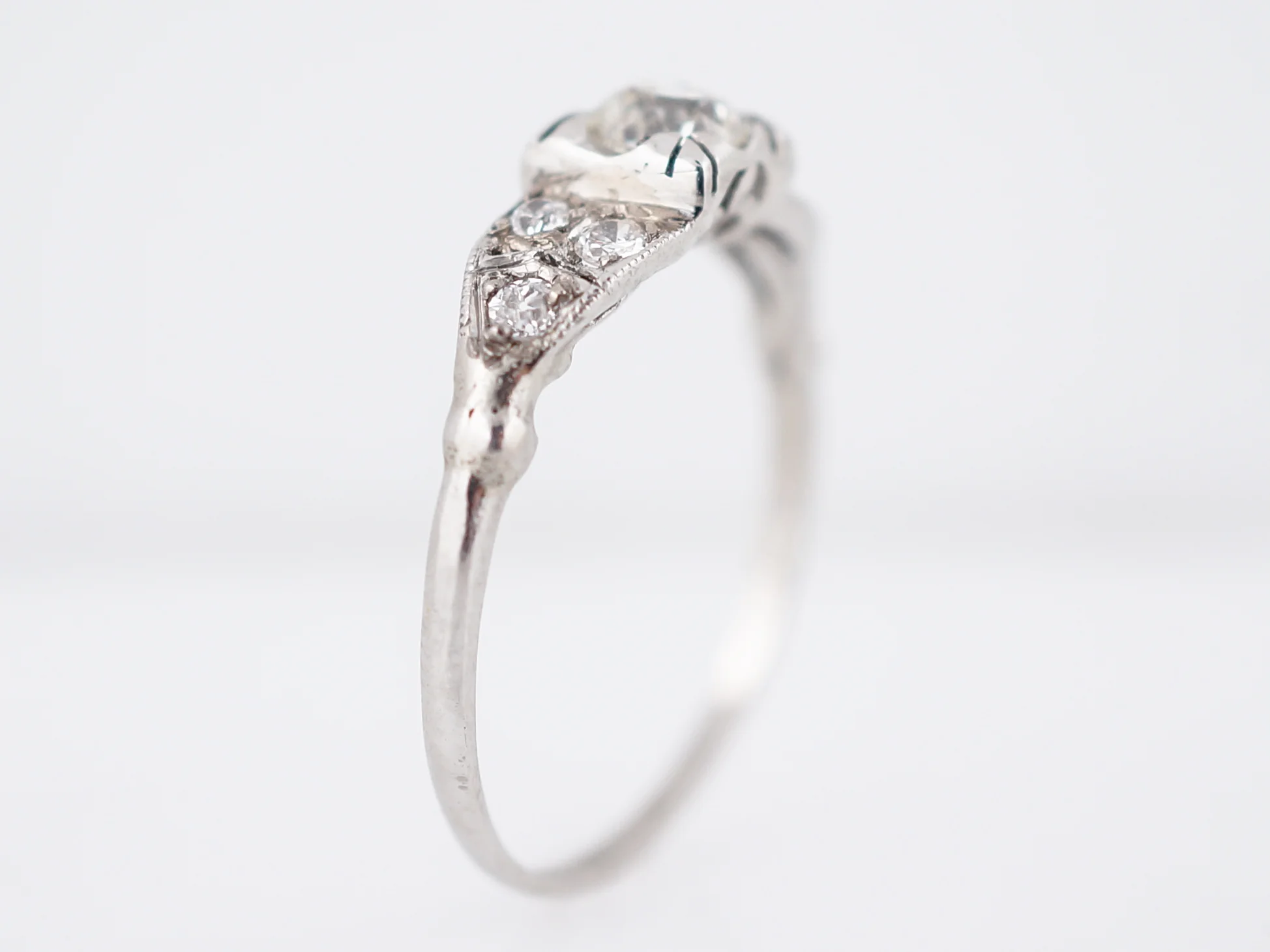 Antique Engagement Ring Art Deco GIA .43 Old European Cut Diamond in Platinum - Image 5