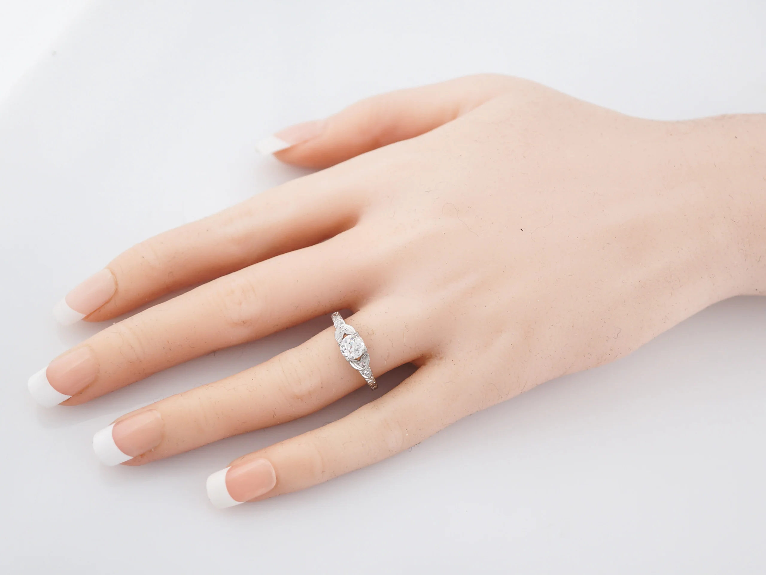 Antique Engagement Ring Art Deco GIA .64 Old European Cut Diamond in Platinum - Image 3