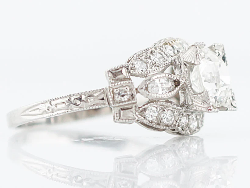 Antique Engagement Ring Art Deco GIA .92 Old European Cut Diamond in Platinum - Image 3
