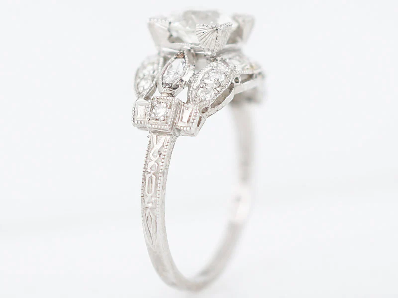 Antique Engagement Ring Art Deco GIA .92 Old European Cut Diamond in Platinum - Image 5