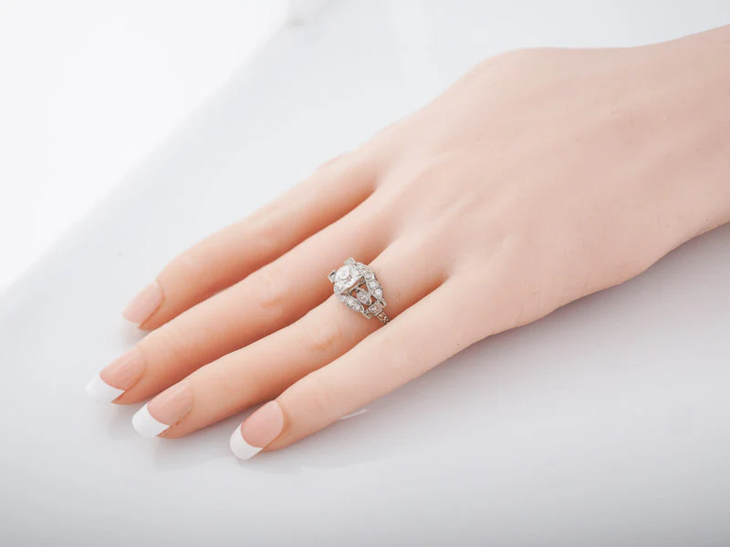 Antique Engagement Ring Art Deco GIA .92 Old European Cut Diamond in Platinum - Image 7