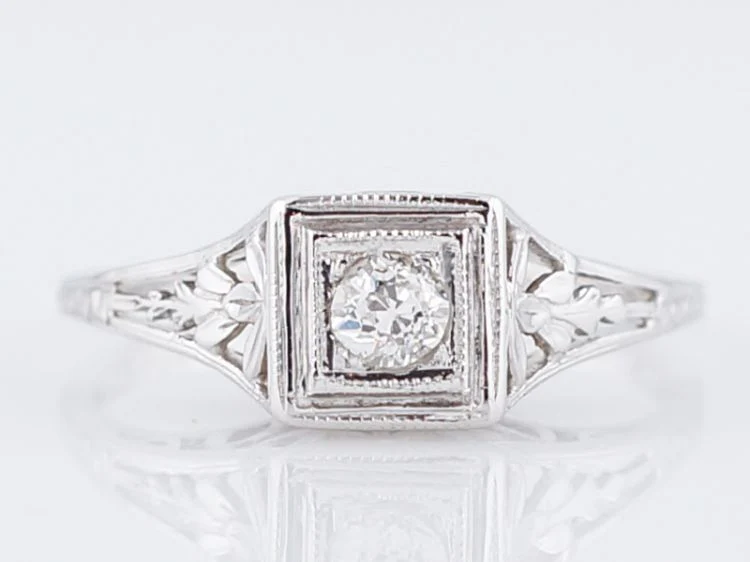 Antique Engagement Ring Belais Bro Art Deco .11 Old European Cut Diamond in 18k White Gold