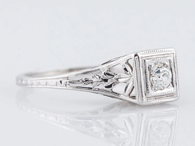 Antique Engagement Ring Belais Bro Art Deco .11 Old European Cut Diamond in 18k White Gold - Image 2