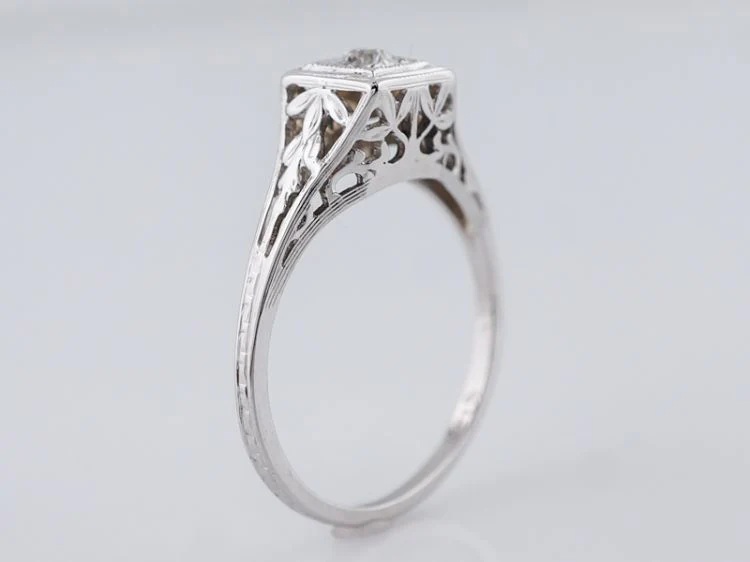 Antique Engagement Ring Belais Bro Art Deco .11 Old European Cut Diamond in 18k White Gold - Image 4
