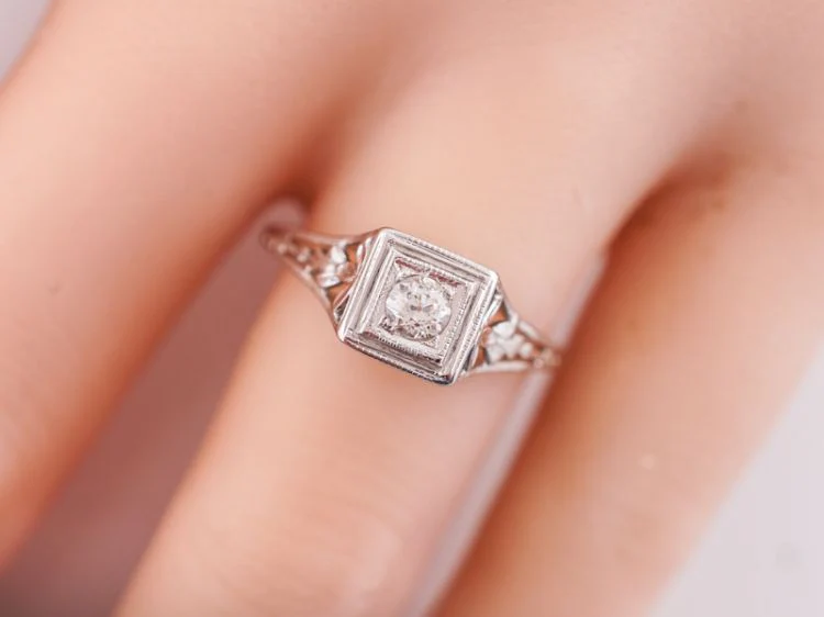 Antique Engagement Ring Belais Bro Art Deco .11 Old European Cut Diamond in 18k White Gold - Image 8