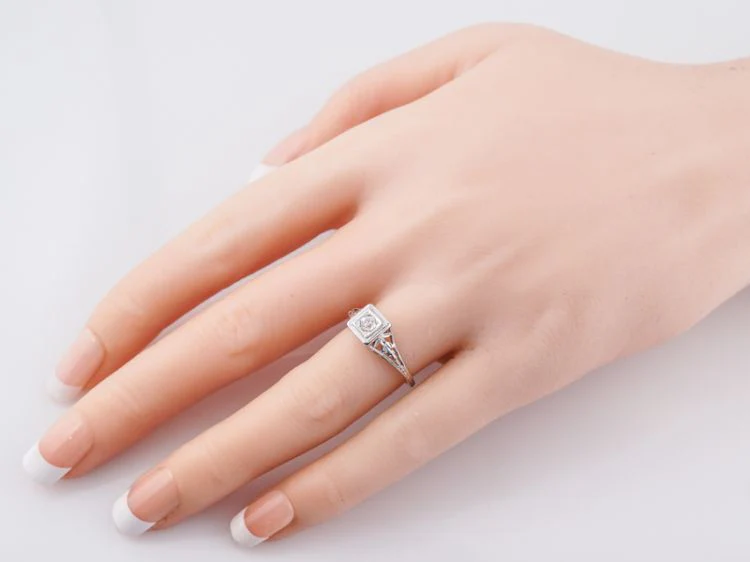 Antique Engagement Ring Belais Bro Art Deco .11 Old European Cut Diamond in 18k White Gold - Image 9