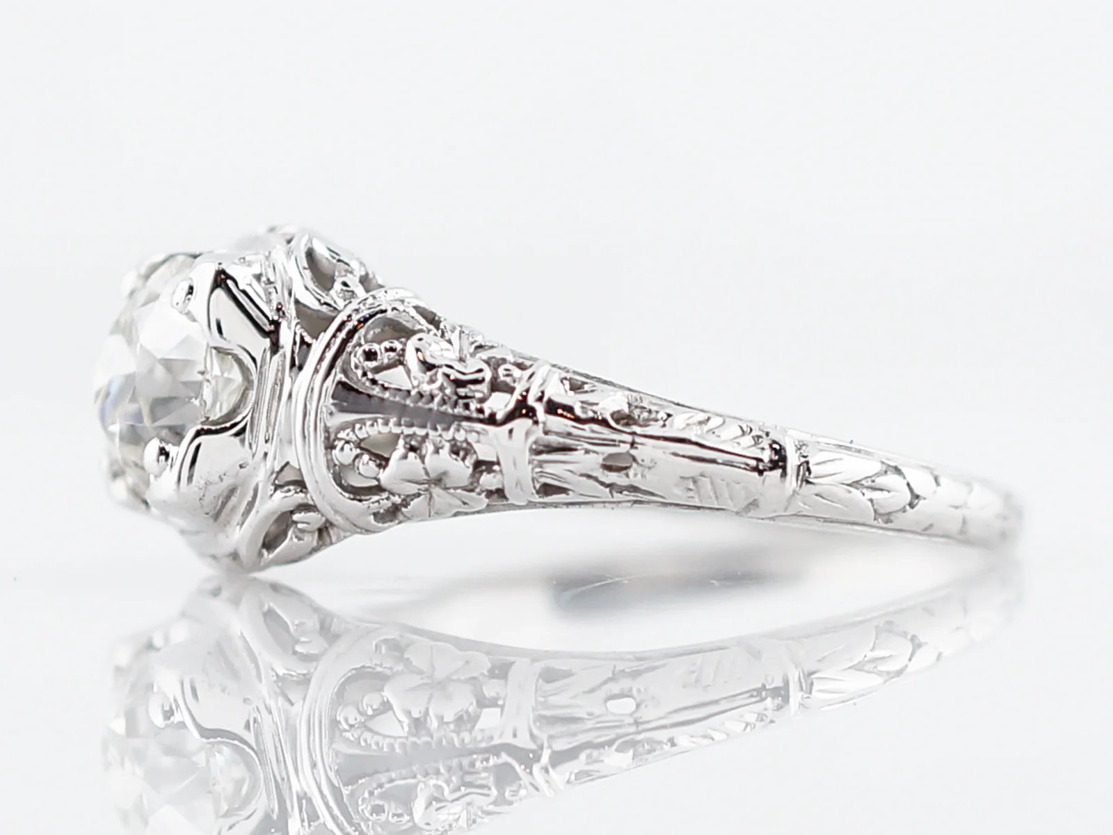 Antique Engagement Ring Art Deco .79 Old European Cut Diamond in 18K White Gold - Image 2