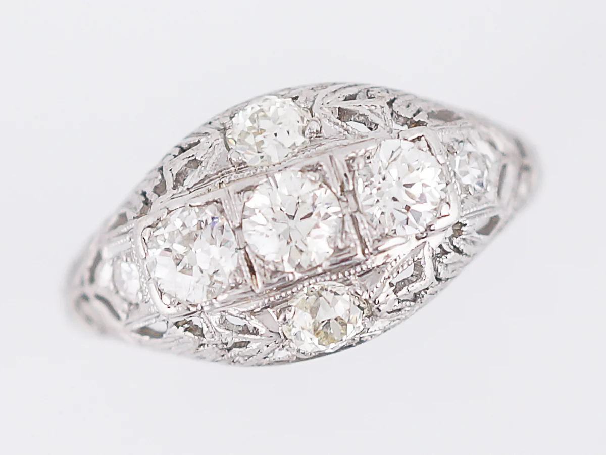 Antique Engagement Ring Edwardian .61 Old European Cut Diamonds in 19k White Gold - Image 5
