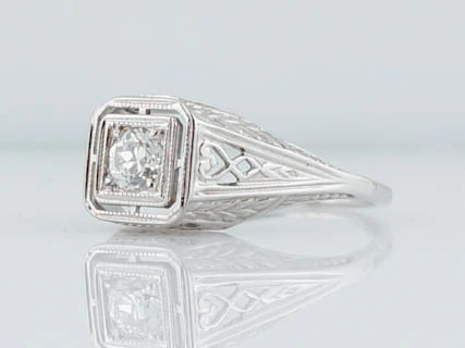 Antique Engagement Ring Edwardian / Art Deco .30 Old European Cut Diamond in 18k White Gold - Image 2