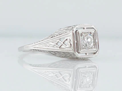 Antique Engagement Ring Edwardian / Art Deco .30 Old European Cut Diamond in 18k White Gold - Image 3