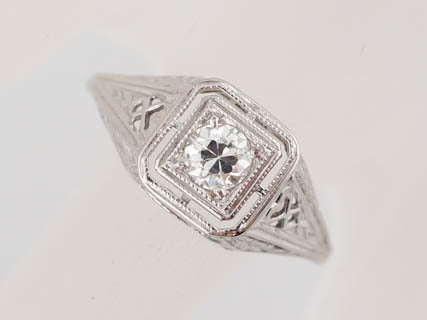 Antique Engagement Ring Edwardian / Art Deco .30 Old European Cut Diamond in 18k White Gold - Image 6