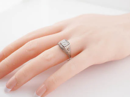 Antique Engagement Ring Edwardian / Art Deco .30 Old European Cut Diamond in 18k White Gold - Image 9