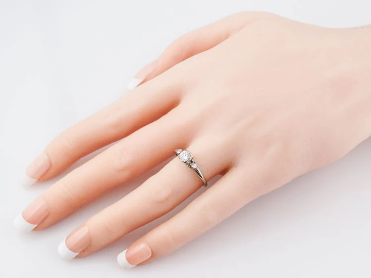 Antique Engagement Ring Jabel Art Deco .33 Old European Cut Diamond in 18k White Gold - Image 9