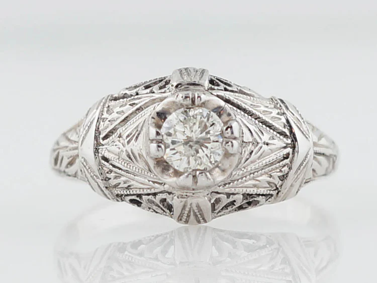 Antique Engagement Ring Late Art Deco .25ct Diamond in 14k White Gold