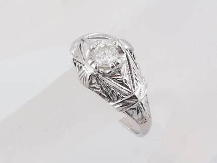 Antique Engagement Ring Late Art Deco .25ct Diamond in 14k White Gold - Image 6
