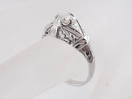Antique Engagement Ring Late Art Deco .25ct Diamond in 14k White Gold - Image 7
