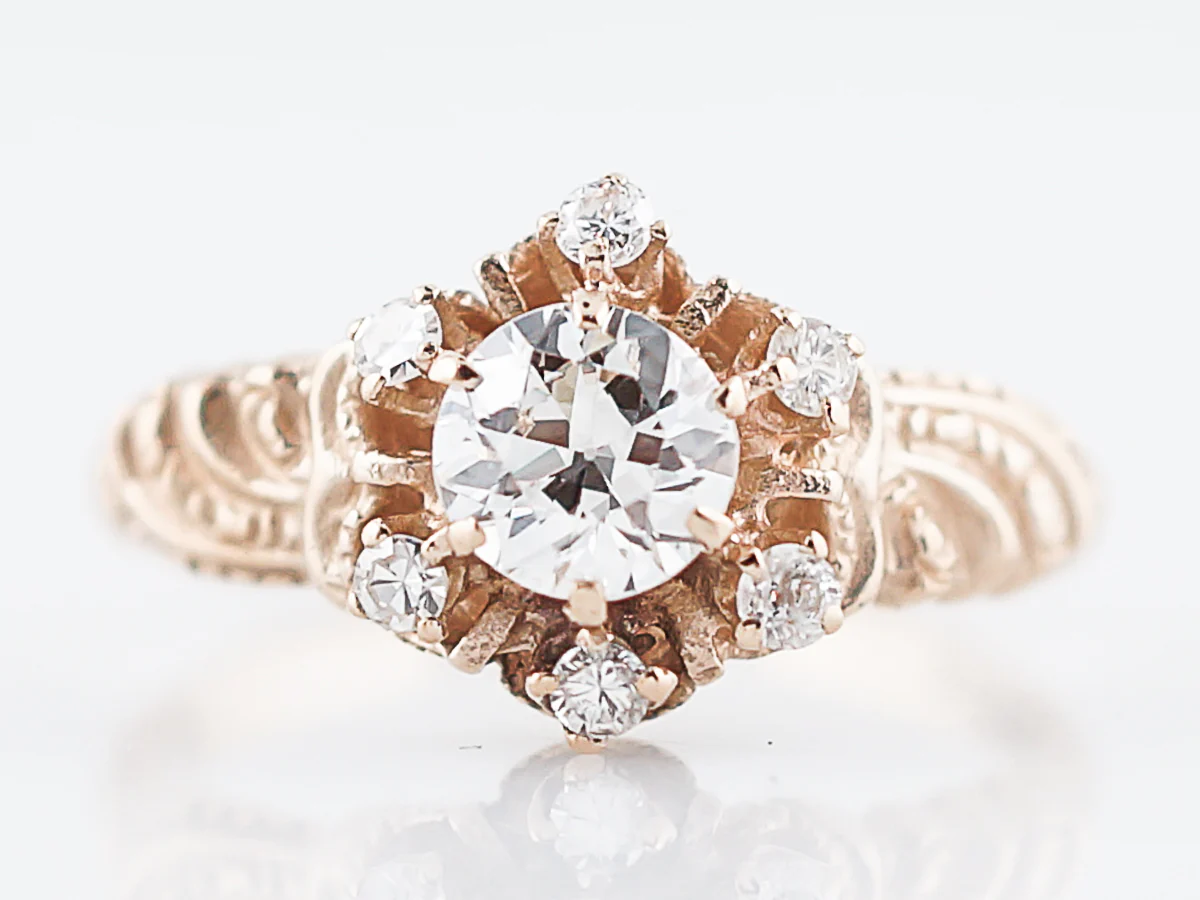 Antique Engagement Ring Late Art Deco .53 Old European Diamond in 14k Yellow Gold - Image 2