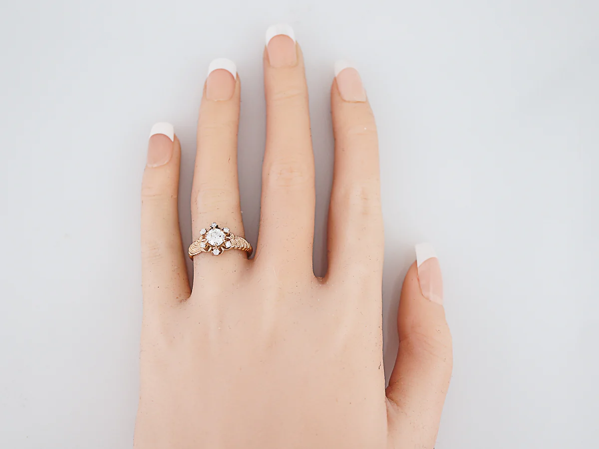 Antique Engagement Ring Late Art Deco .53 Old European Diamond in 14k Yellow Gold - Image 8