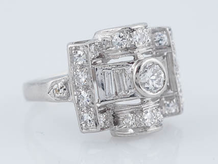 Antique Engagement Ring Late Art Deco .70 cttw Transitional Cut Diamond in Platinum - Image 2