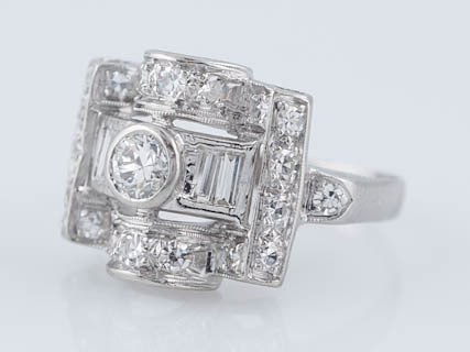 Antique Engagement Ring Late Art Deco .70 cttw Transitional Cut Diamond in Platinum - Image 3