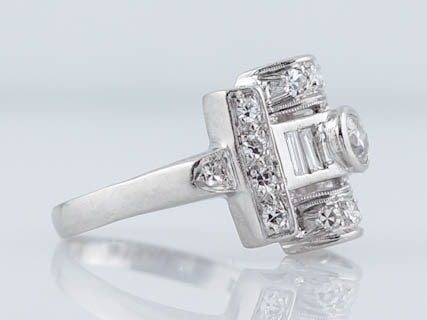 Antique Engagement Ring Late Art Deco .70 cttw Transitional Cut Diamond in Platinum - Image 4