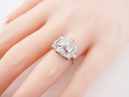 Antique Engagement Ring Late Art Deco .70 cttw Transitional Cut Diamond in Platinum - Image 7