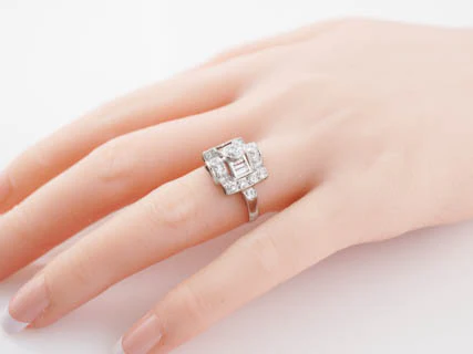 Antique Engagement Ring Late Art Deco .70 cttw Transitional Cut Diamond in Platinum - Image 9