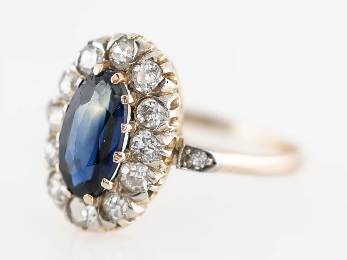 Antique Engagement Ring Victorian 1.00 Oval Cut Sapphire in 14k Yellow Gold - Image 2