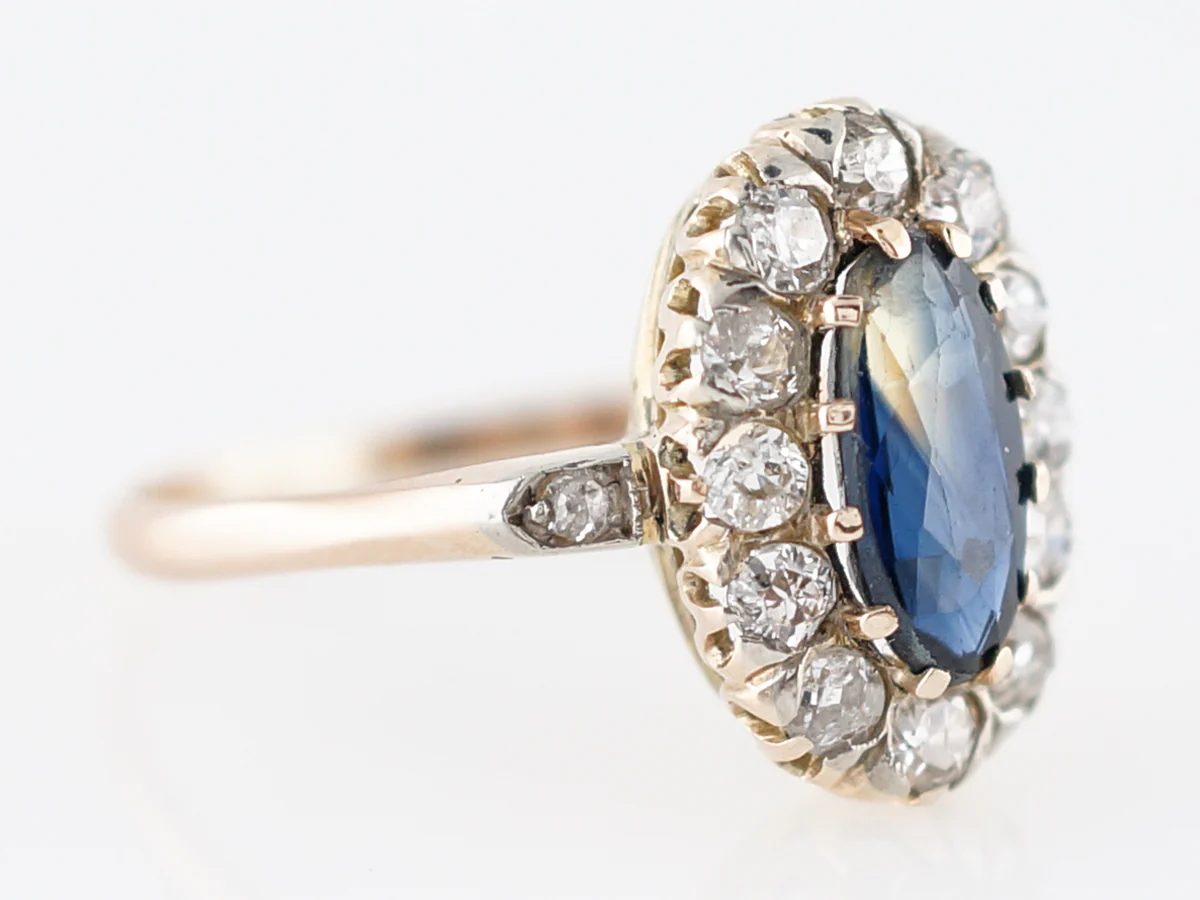Antique Engagement Ring Victorian 1.00 Oval Cut Sapphire in 14k Yellow Gold - Image 3