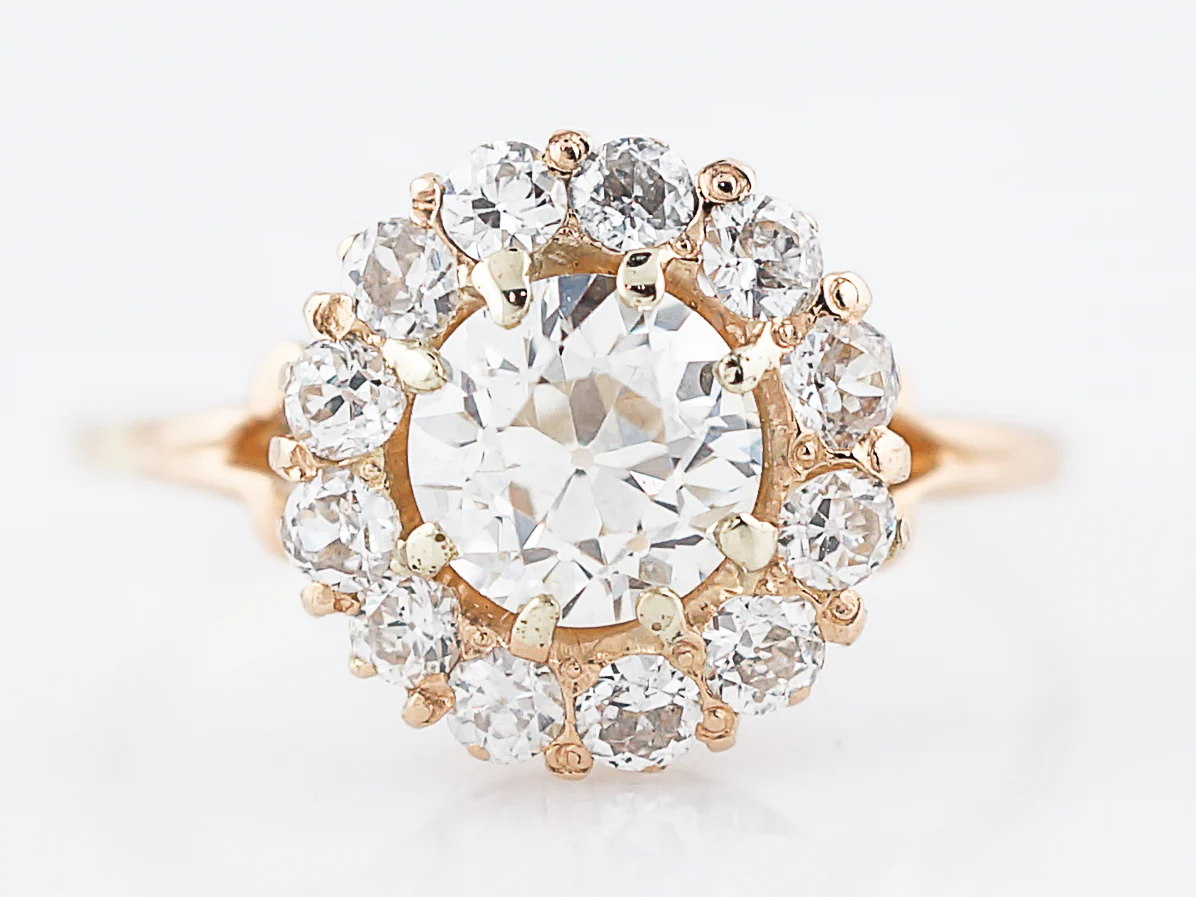 Antique Engagement Ring Victorian 1.01 Old European Cut Diamond in 14k Yellow Gold