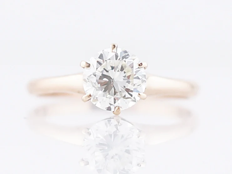Antique Engagement Ring Victorian 1.08 Round Brilliant Cut Diamond in 14K Yellow Gold