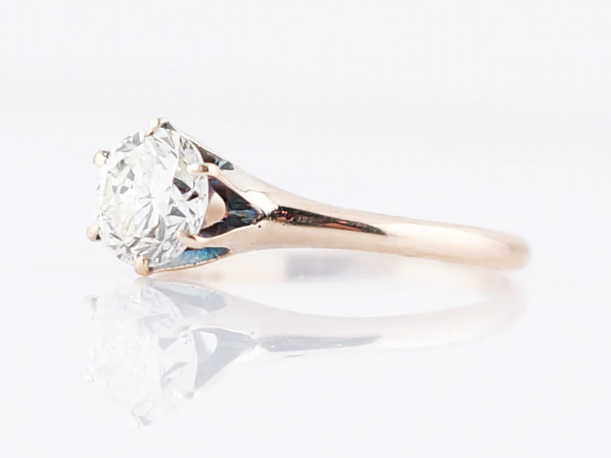 Antique Engagement Ring Victorian 1.08 Round Brilliant Cut Diamond in 14K Yellow Gold - Image 2