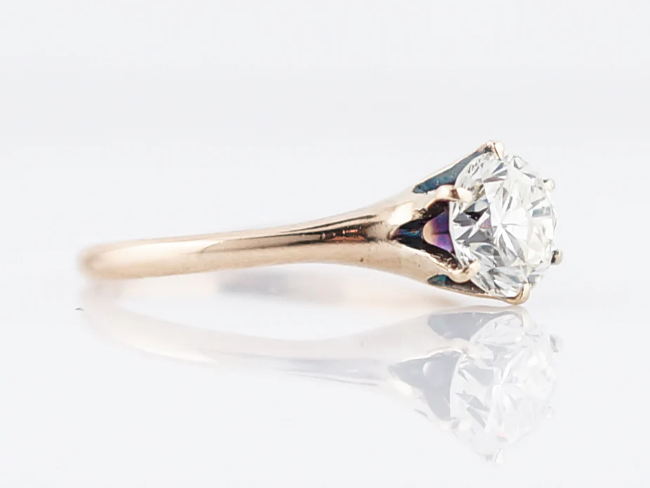 Antique Engagement Ring Victorian 1.08 Round Brilliant Cut Diamond in 14K Yellow Gold - Image 3