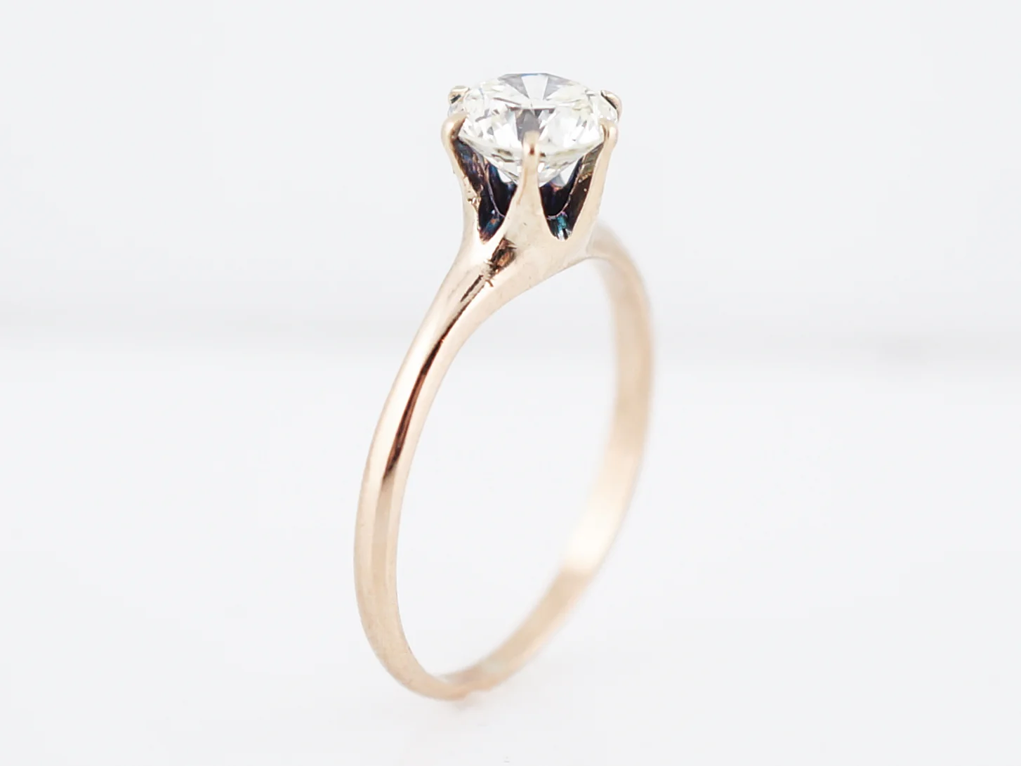 Antique Engagement Ring Victorian 1.08 Round Brilliant Cut Diamond in 14K Yellow Gold - Image 4