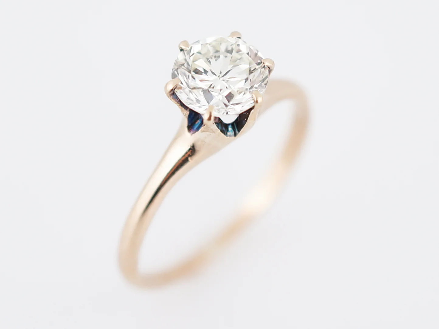 Antique Engagement Ring Victorian 1.08 Round Brilliant Cut Diamond in 14K Yellow Gold - Image 5