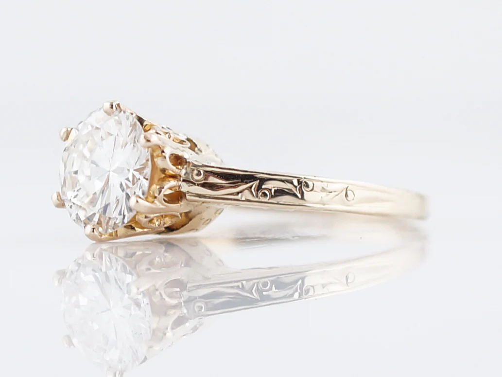 Antique Engagement Ring Victorian 1.22 Round Brilliant Cut Diamond in 14k Yellow Gold - Image 2