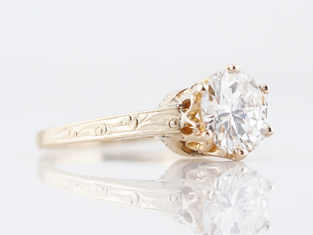 Antique Engagement Ring Victorian 1.22 Round Brilliant Cut Diamond in 14k Yellow Gold - Image 3