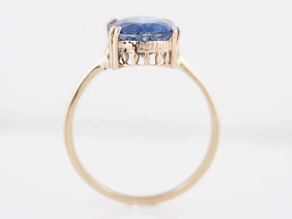 Antique Engagement Ring Victorian 2.12 Oval Cut Sapphire in 14K Yellow Gold - Image 4